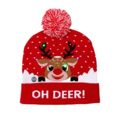 Caciula de iarna cu LED si pompom, tematica de Craciun cu ren simpatic, JollyMag, CZ50