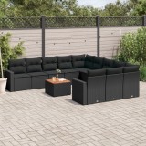 Gossi set canapele de gradina, 12 piese, cu perne, negru, poliratan
