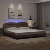 VidaXL Cadru de pat cu lumini LED, maro, 200x200 cm, piele ecologică 3214045
