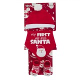 Set Nou-Născuți 3 Piese, Căciuliță Bavetă și șosete 3D, Roșu/Alb, 0-6 Luni, &quot;My First Visit From Santa&quot;, Oem
