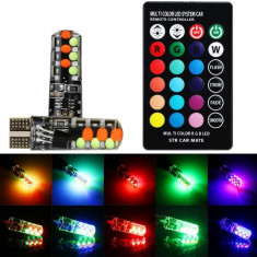 Led Auto T10 RGB 12V 5W cu Telecomanda foto