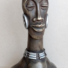 Femeie africana cu 3 sani - Vaza modernista 36cm, statueta arta erotica tribala