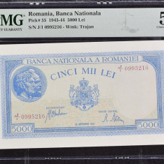 5000 lei 1943 septembrie gradata PMG 58 a UNC