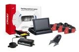 Set senzori de parcare AMiO TFT02 4,3 inch cu camera HD-502-IR, 4 senzori interiori negri, afisaj, asistent parcare pentru marsarier