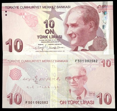 TURCIA 10 LIRE 2009 ( 2022 ) prefix F , UNC [1] P- 223f , necirculata foto
