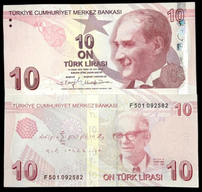 TURCIA 10 LIRE 2009 ( 2022 ) prefix F , UNC [1] P- 223f , necirculata