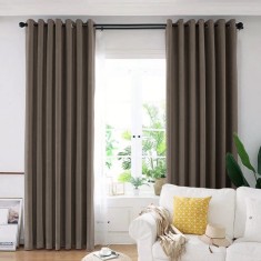 Set draperie din catifea blackout cu inele negre, Madison, 200x210 cm, densitate 700 g ml, Taupe, 2 buc foto