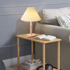 Lampa de masa, en.casa, PXQD-0008 Sittingbourne, 35 cm, 1 x E14, max. 40W, lemn, metal, poliester, efect lemn, alb, crem deschis HausGarden Leisure foto