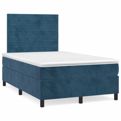 vidaXL Pat box spring cu saltea/LED albastru &amp;icirc;nchis 120x190cm catifea foto