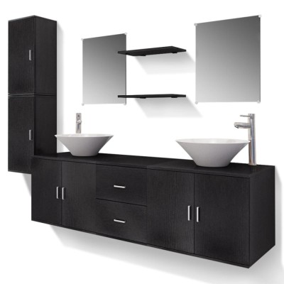 Set mobilier baie 11 piese, chiuvete si robinete incluse, negru foto