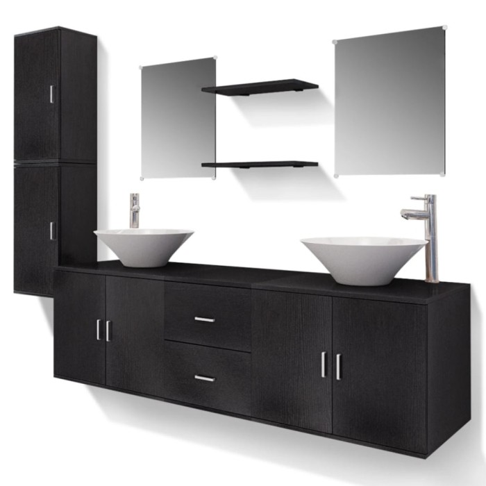 Set mobilier baie 11 piese, chiuvete si robinete incluse, negru