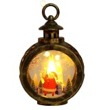 Decoratiune craciun tip felinare cu baterii, 13.5 x 9 cm,lumanare cu geam si inscriptie mos craciun,lumina alb cald,baterii incluse,negru vintage, Flippy