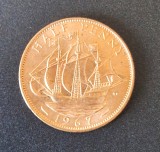 Marea Britanie UK half penny 1967 UNC moneda bronz necirculata km # 896