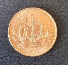 Marea Britanie UK half penny 1967 UNC moneda bronz necirculata km # 896