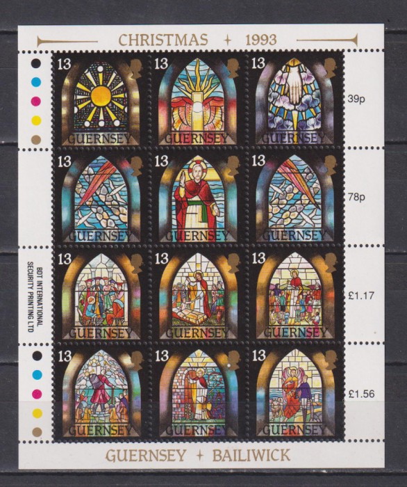 GUERNSEY 1993 VITRALI CRACIUN MI. 622-633 KLB MNH