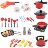 Set Gatit Copii 43 Piese, Bucatarie Jucarie, Oale, Tigai, Accesorii, Plita, Gratar, Plastic Sigur