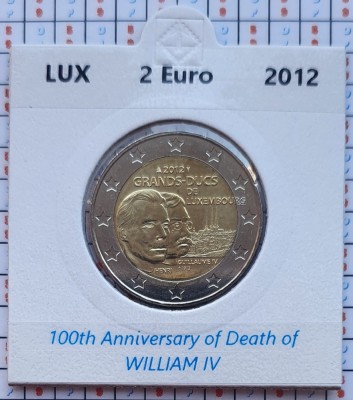 Luxembourg 2 euro 2012 UNC - William IV - km 121 - cartonas personalizat D13001 foto