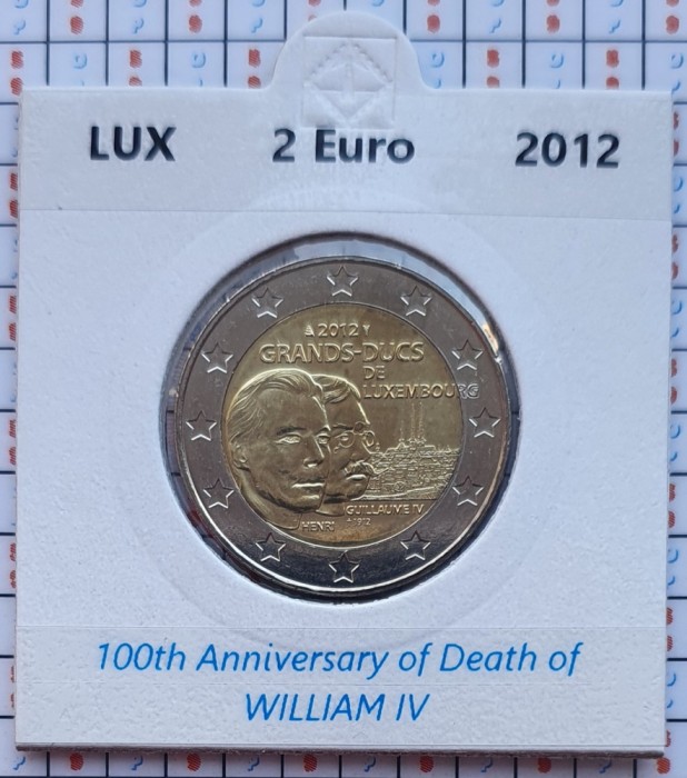 Luxembourg 2 euro 2012 UNC - William IV - km 121 - cartonas personalizat D13001
