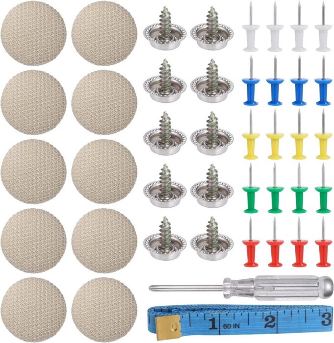 Kit 65 capse, JENUOS&reg;, Pentru reparatia plafonului auto, Cu surubelnita si banda de masura, Compatibil Audi,