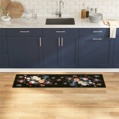 vidaXL Covor de bucătărie Floral Negru 150 x 45 cm Catifea 42013426 foto