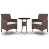 Set mobilier bistro, 3 piese, maro, poliratan/sticla securizata