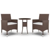 Set mobilier bistro, 3 piese, maro, poliratan/sticla securizata