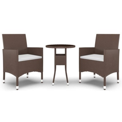 Set mobilier bistro, 3 piese, maro, poliratan/sticla securizata foto