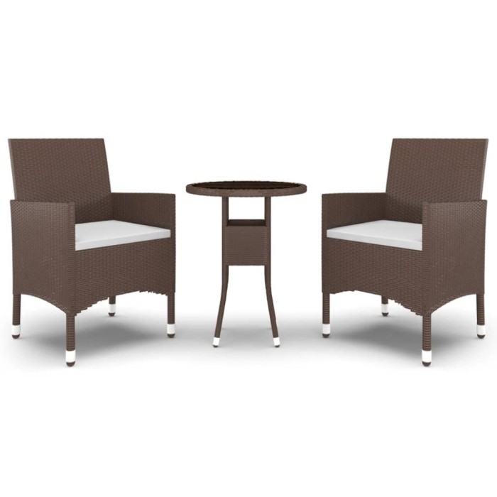 Set mobilier bistro, 3 piese, maro, poliratan/sticla securizata