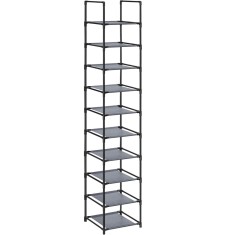 SONGMICS Suport pentru pantofi cu 10 nivele, cadru metalic, rafturi din textil, 33x33x173cm, gri Household NewTrend