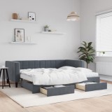 Cumpara ieftin Pat de zi cu extensie și sertare, gri &icirc;nchis, 90x190cm catifea