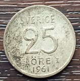 (A372) MONEDA DIN ARGINT SUEDIA - 25 ORE 1961, LIT. TS, 2.32 GRAME, PURITATE 400/1000