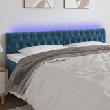 VidaXL Tăblie de pat cu LED, albastru &icirc;nchis, 180x7x78/88 cm, catifea