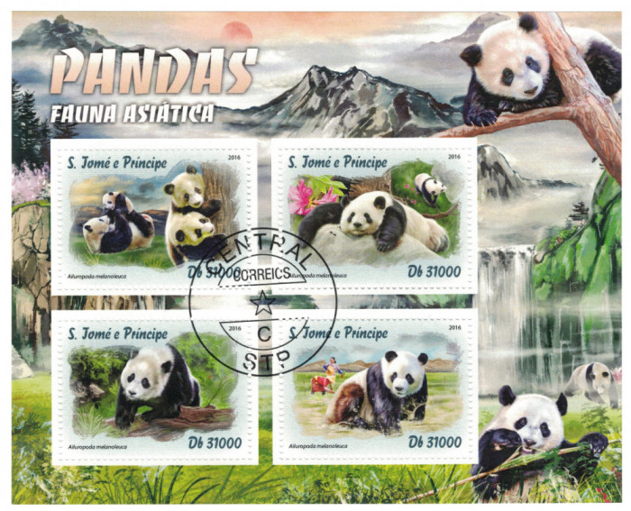 S. TOME E PRINCIPE 2016 - Fauna Ursi Panda / set complet - colita+bloc