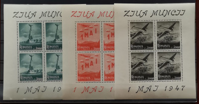 SV * ZIUA INTERNAȚIONALĂ A MUNCII * 1 MAI 1947 * Seria 3 x Bloc de 4 foto