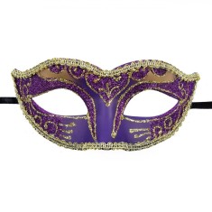 Masca Deghizare Carnaval, Polirasina, Mov cu Glitter Auriu