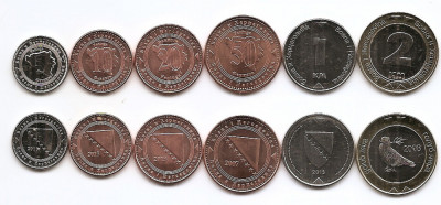 Bosnia si Hertegovina Set 6 - 5, 10, 20, 50, feniga 1, 2 Maraka 2007/13 CL28 UNC foto