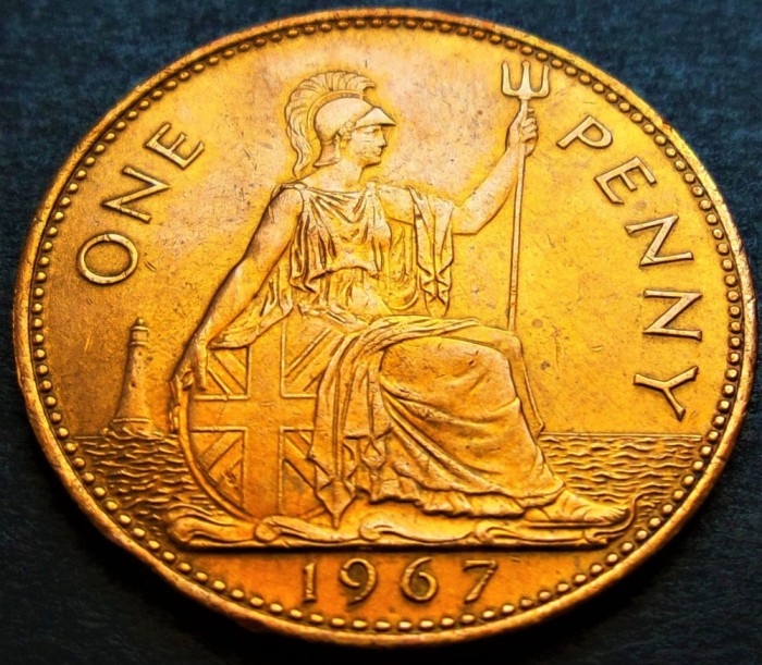 Moneda 1 (ONE) PENNY - ANGLIA / MAREA BRITANIA, anul 1967 *cod 2229 C = UNC