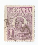 *Romania, LP 72/1929, Ferdinand - uzuale, 1 leu violet, eroare 1, oblit., Stampilat