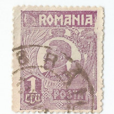 *Romania, LP 72/1929, Ferdinand - uzuale, 1 leu violet, eroare 1, oblit.