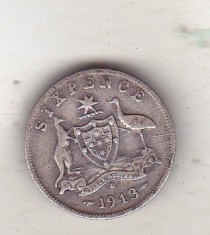 bnk mnd Australia 6 pence 1943 D argint
