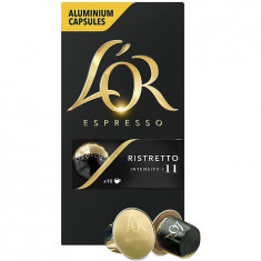 Capsule cafea, L&#039;OR Espresso Ristretto, intensitate 11, 10 bauturi x 25 ml, compatibile cu sistemul Nespresso®*, 10 capsule aluminiu
