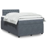 Gossi pat box spring cu saltea, gri inchis, 120x190 cm, catifea