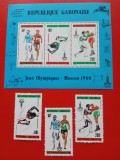 GABON, SPORT MOSCOVA - BLOC + SERIE COMPLETĂ MNH, Nestampilat