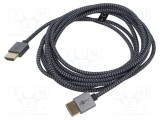 Cablu HDMI Goobay 3m textil negru gri HDMI 2.0 High Speed 4K HDR
