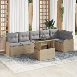 Set canapele grădină vidaXL 7 Piese cu perne Bej Ratan Poli