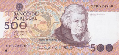 Bancnota Portugalia 500 Escudos 18.3.1993 - P180e UNC foto