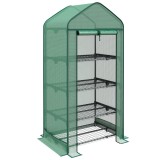 Outsunny Seră de Grădină &icirc;n 4 Niveluri cu Ușă Rulantă, Seră Mica din Metal &amp; PE, 69x49x158 cm, Verde &Icirc;nchis | Aosom Romania