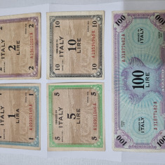 bancnote italia 1943 ocupatia aliata 5v.