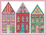 Kit complet de broderie pentru incepatori KAMIERFA, model Sat de Craciun, textil, multicolor, 36 x 45 cm