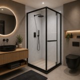 Paravan dus walk-in 90x195 cm, sticla securizata satinata, profil negru